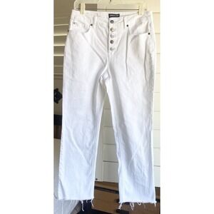 Kenneth Cole 8 x‎ 26 White Stretch Button Fly Crop Jean Raw Hem Hi Rise